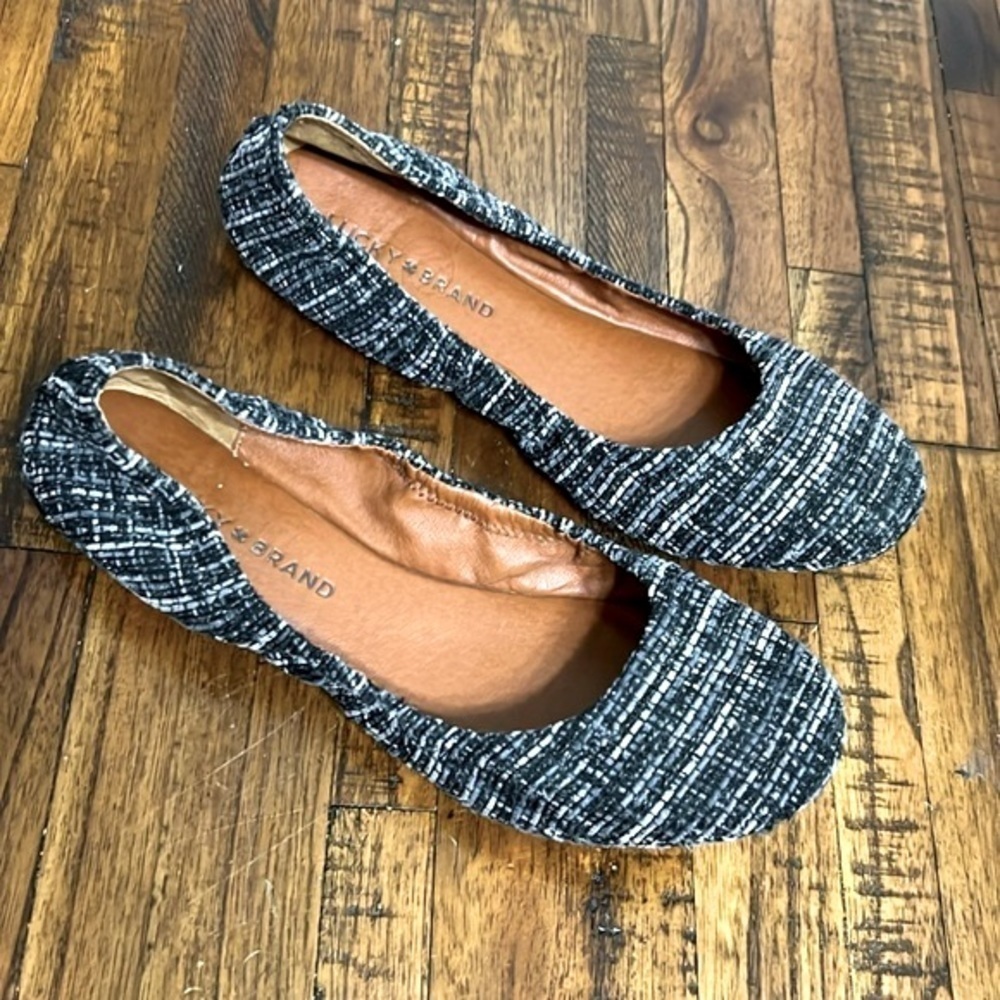 Lucky Brand Flats tweed black and gray woven fabric size 7.5 - Picture 2 of 11